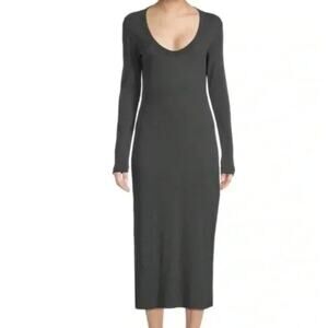 JAMES PERSE NWOT Charcoal Gray Long Sleeve Scoop Neck Rib Knit Maxi Dress XL/4